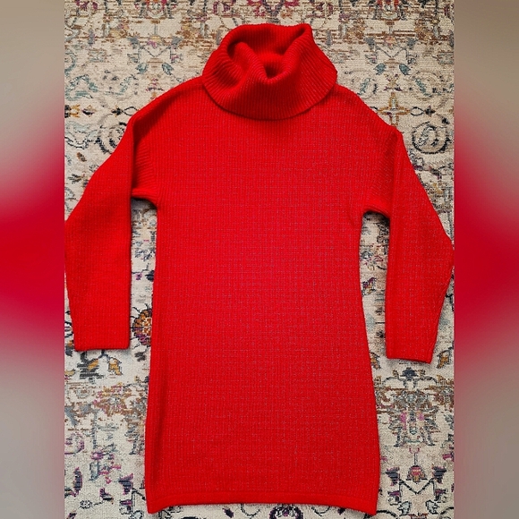 ShopTheMint, Womens Holiday Red Cowl Neck Pullover Knit Sweater Dress L/S, sz SM - Picture 1 of 15